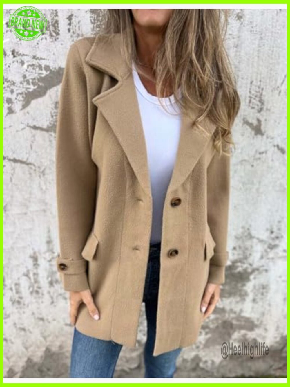 Wool Pea Coat Mid Length Trench Blazer Notch Lapel Thick Winter - Picture 2 of 4